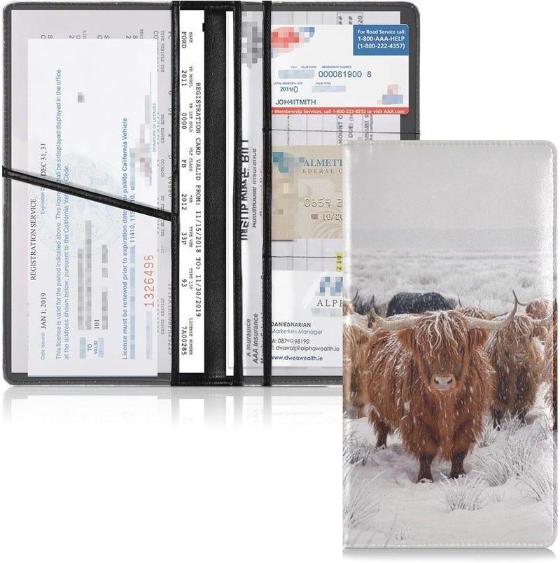 LIQING Car Registration and Insurance Card Holder, Winter Scottish Highland Cow Glove Box Organizer Card Document Wallet - Image 1